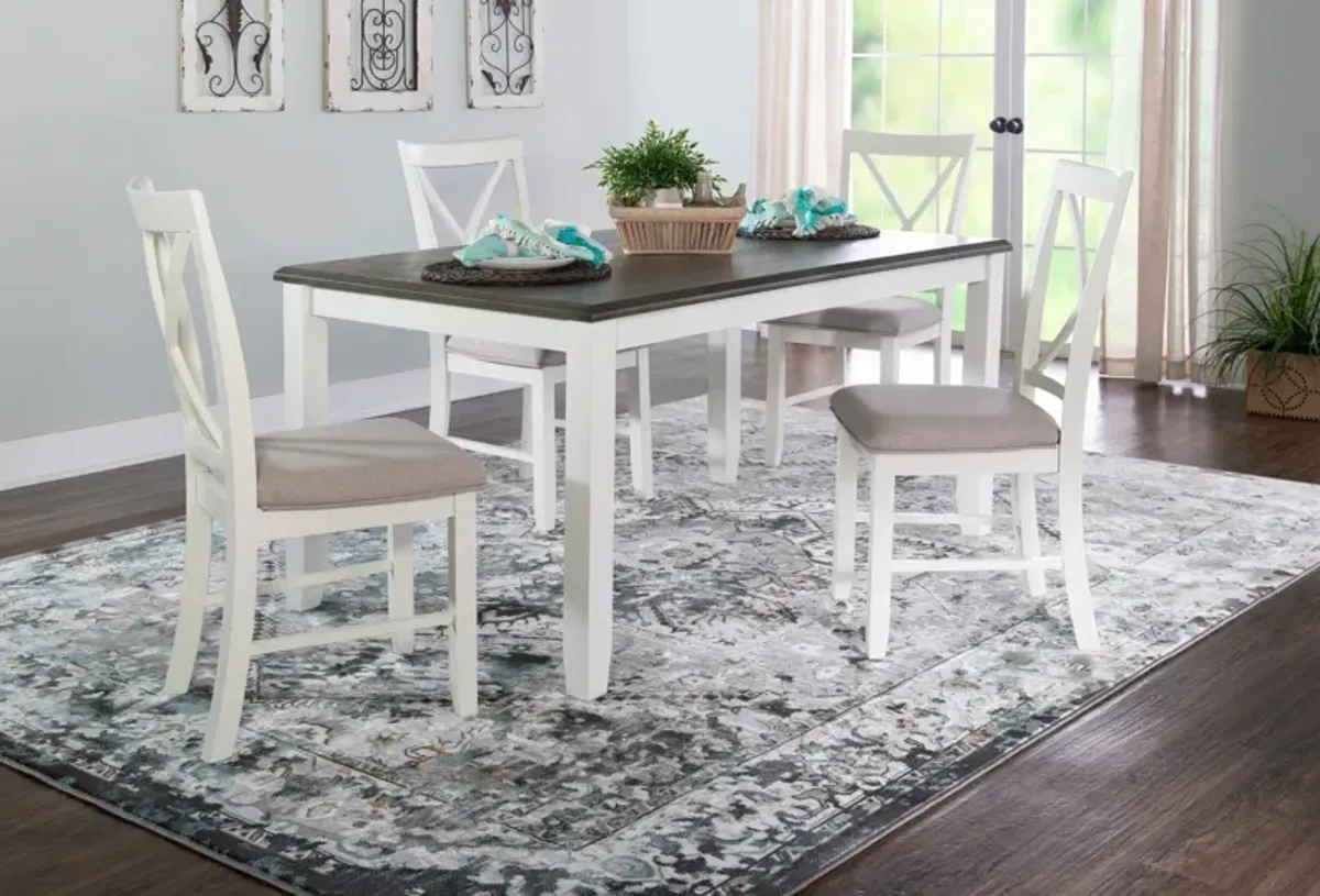 Bassett Dining Table and 4 X-Back Chairs - Gray/White