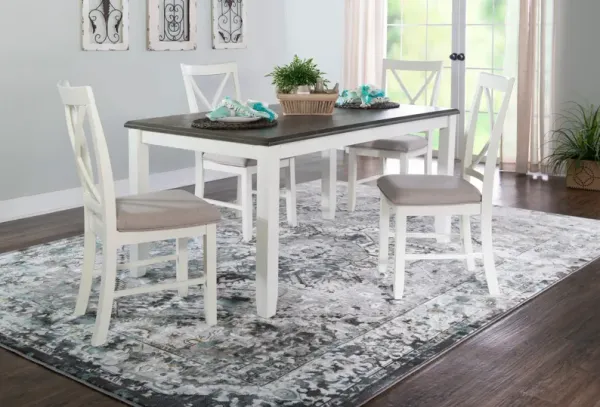 Bassett Dining Table and 4 X-Back Chairs - Gray/White