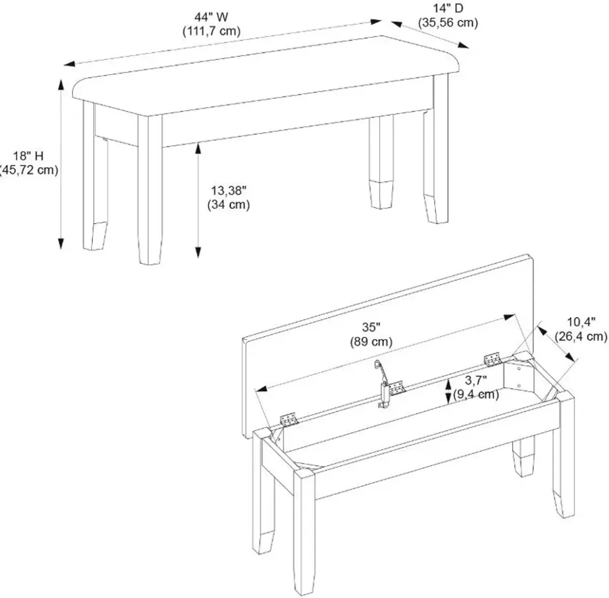 Bassett Dining Bench - Gray/White