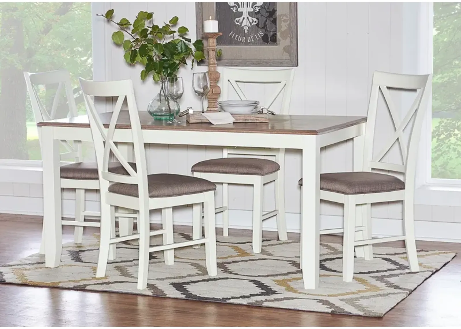 Bassett 5-Piece Dining Set - White/Taupe