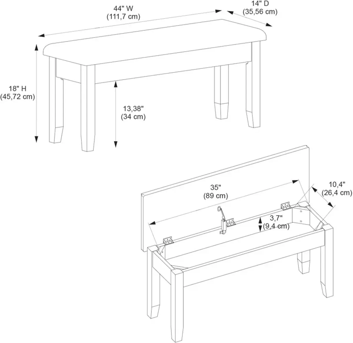 Bassett Dining Bench - White/Taupe