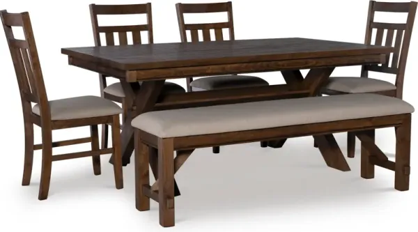 Tonja Dining Table, 4 Dining Chairs and Bench - Brown