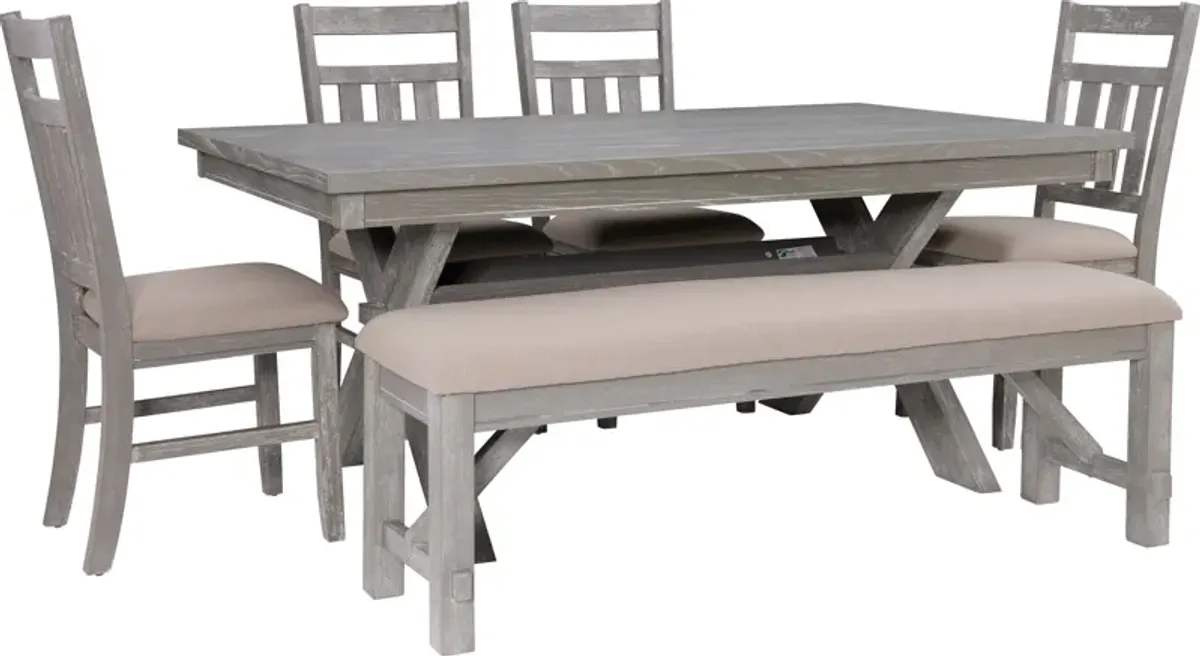Tonja Dining Table, 4 Dining Chairs and Bench - Gray