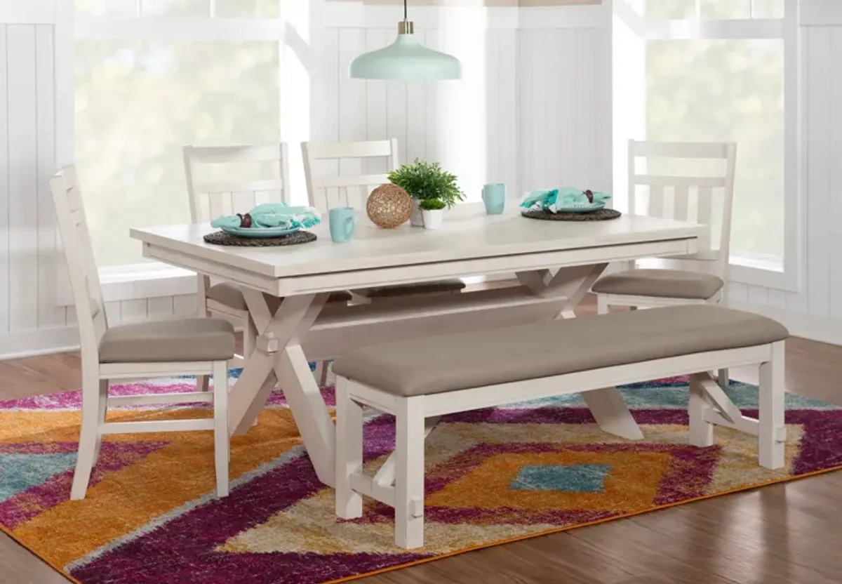 Tonja Dining Table, 4 Dining Chairs and Bench - White