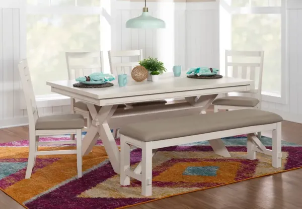 Tonja Dining Table, 4 Dining Chairs and Bench - White