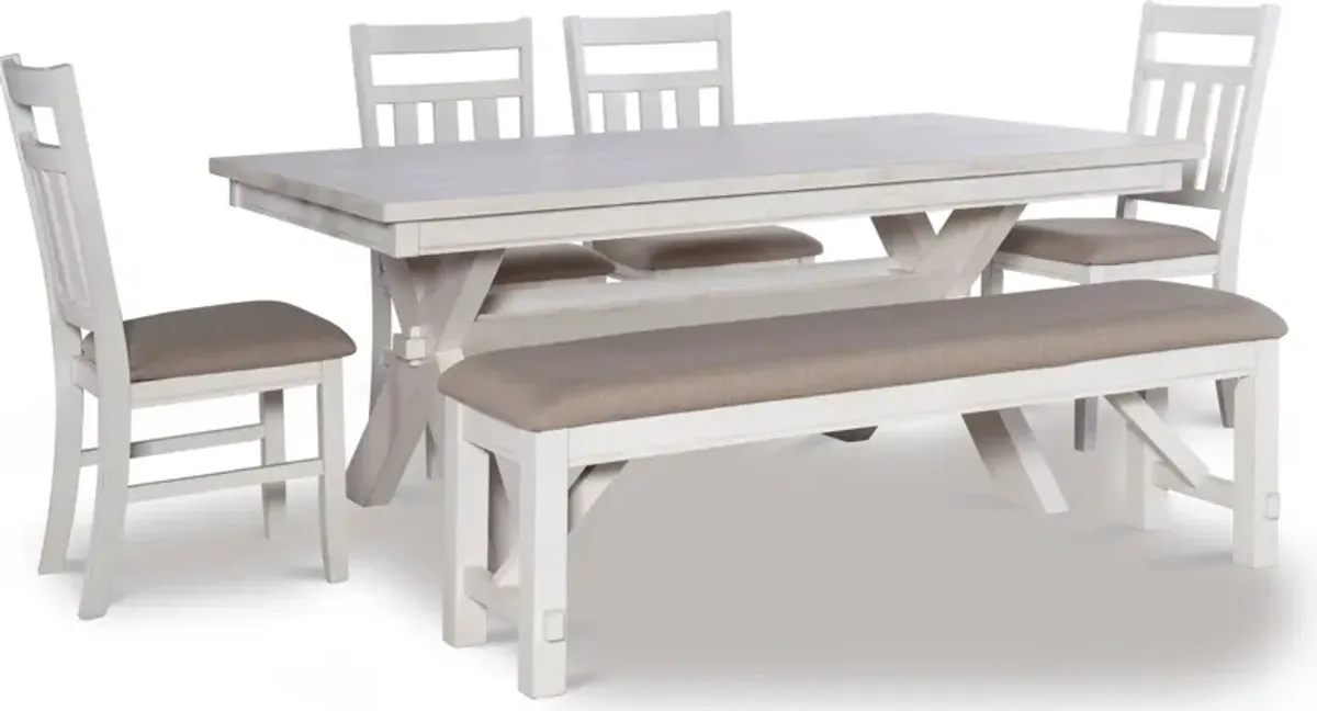 Tonja Dining Table, 4 Dining Chairs and Bench - White