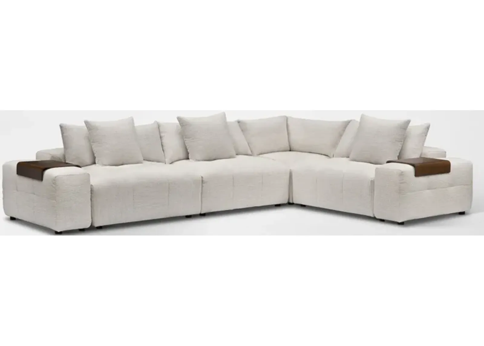 Bliss 6-Piece Sectional and 2 Floating Armrests with Tray Tables - Ivory