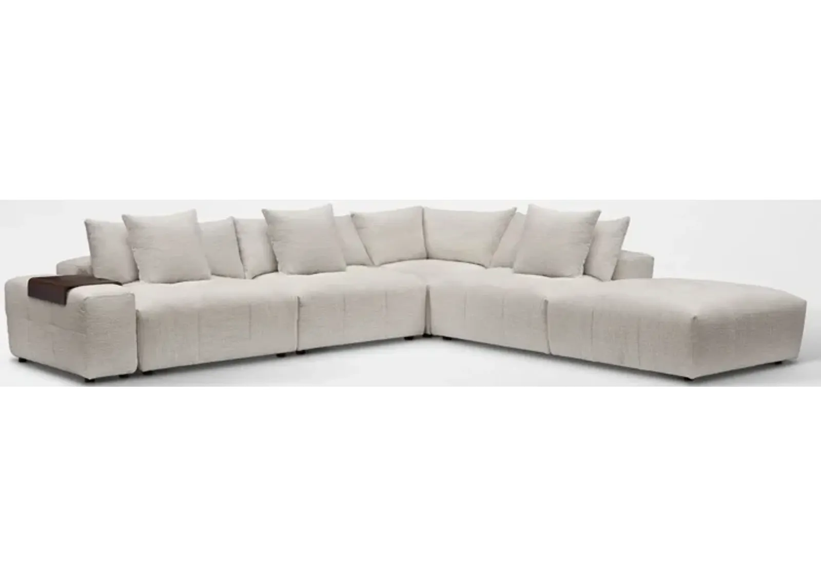 Bliss 6-Piece Sectional, Floating Armrest with Tray Table and Ottoman Set - Ivory