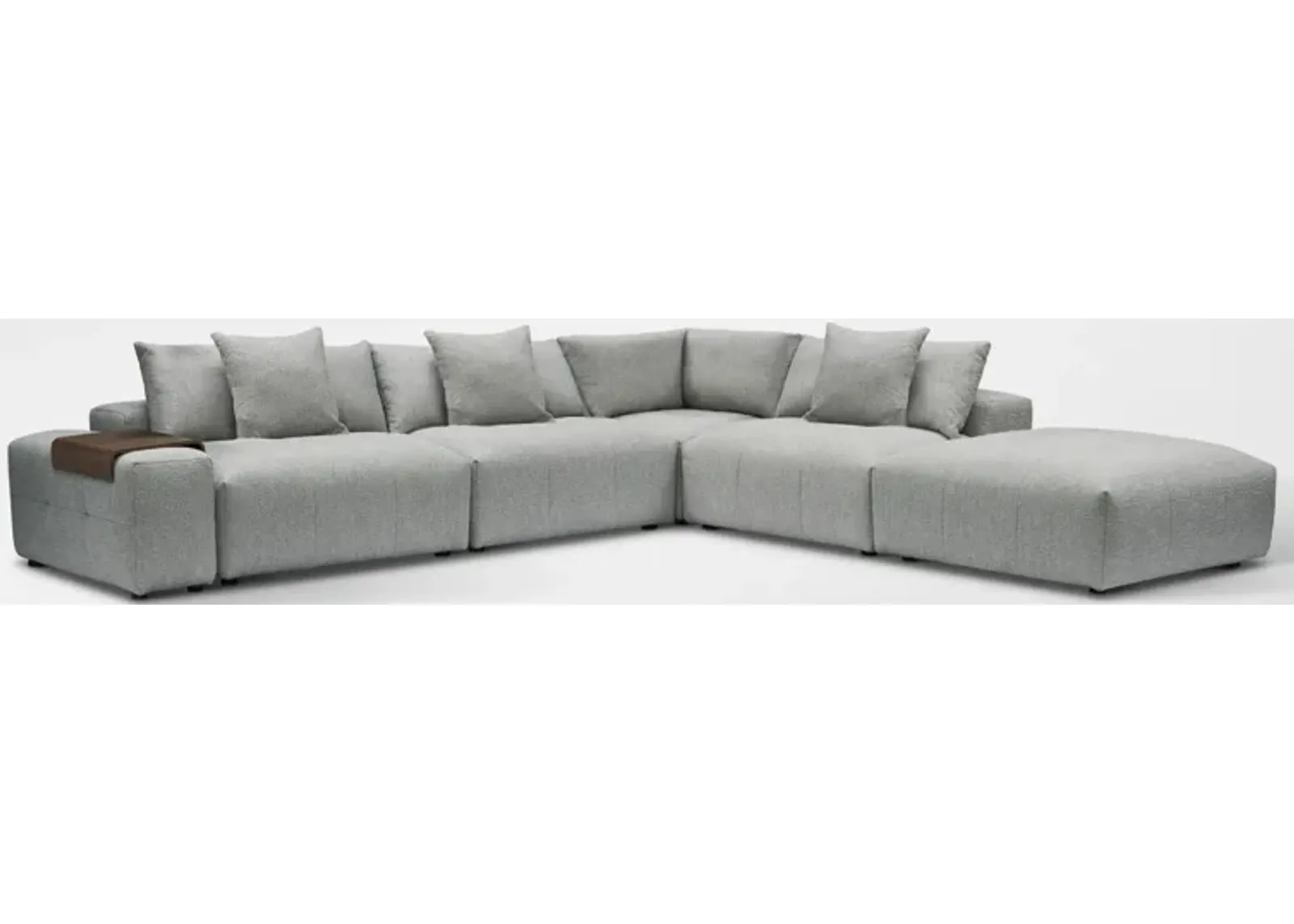 Bliss 6-Piece Sectional, Floating Armrest with Tray Table and Ottoman Set - Gray