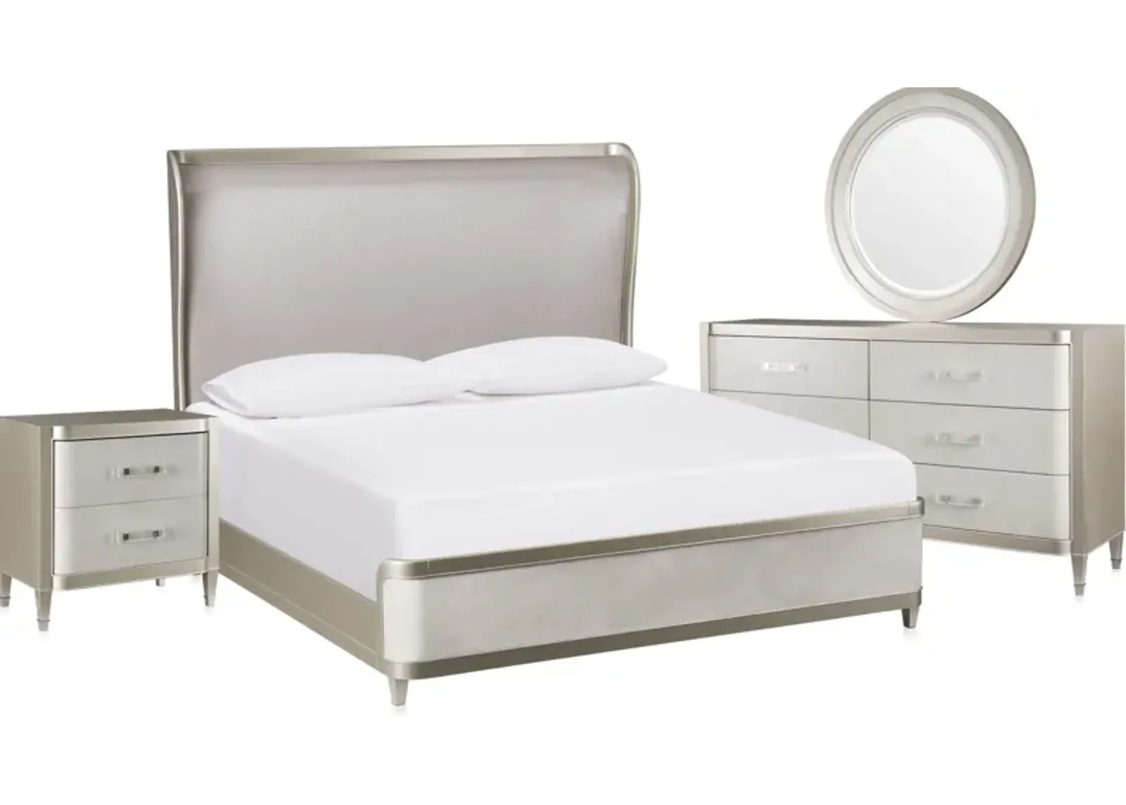 Paris 6-Piece King Bedroom Set with Dresser, Mirror and Nightstand with USB Charging