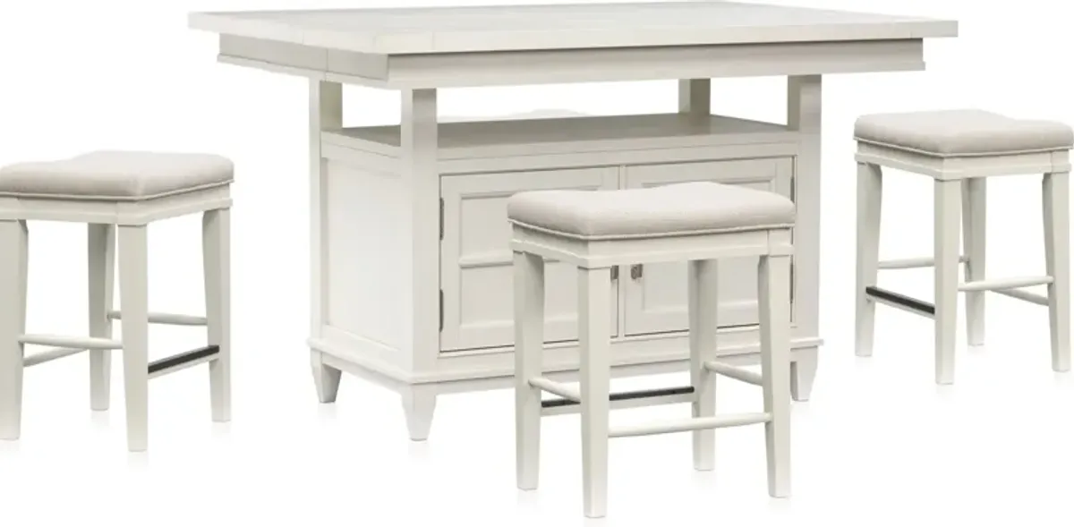 Willow Spring Extendable Kitchen Island and 4 Counter-Height Backless Stools - Ivory