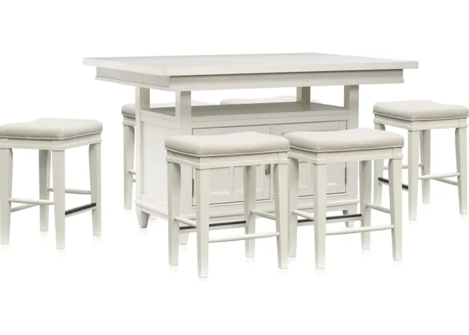 Willow Spring Extendable Kitchen Island and 6 Counter-Height Backless Stools - Ivory