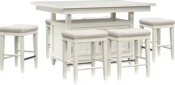 Willow Spring Extendable Kitchen Island and 6 Counter-Height Backless Stools - Ivory