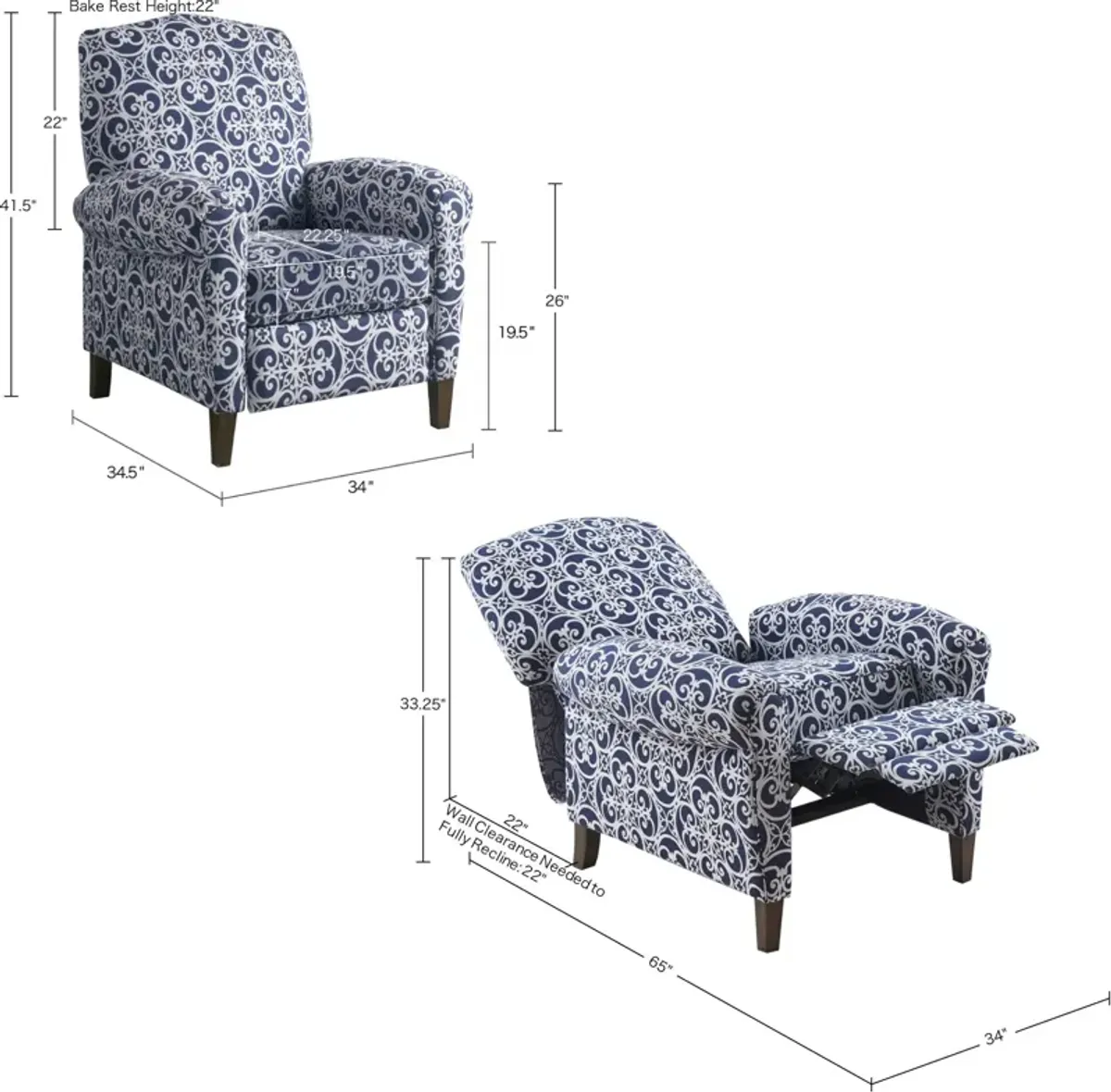 Ginny Push-Back Recliner - Blue