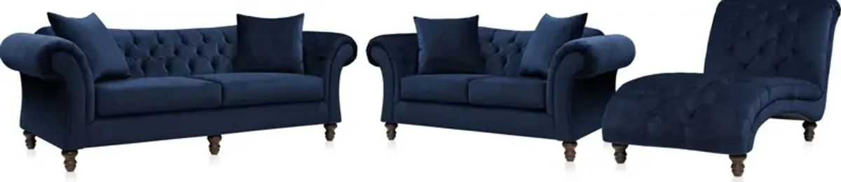 Leah Sofa, Loveseat and Chaise Set - Navy