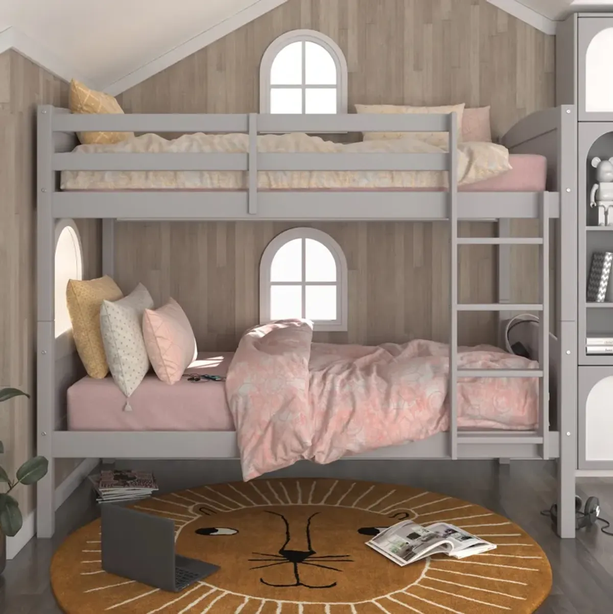 Bassel Twin Over Twin Bunk Bed - Gray