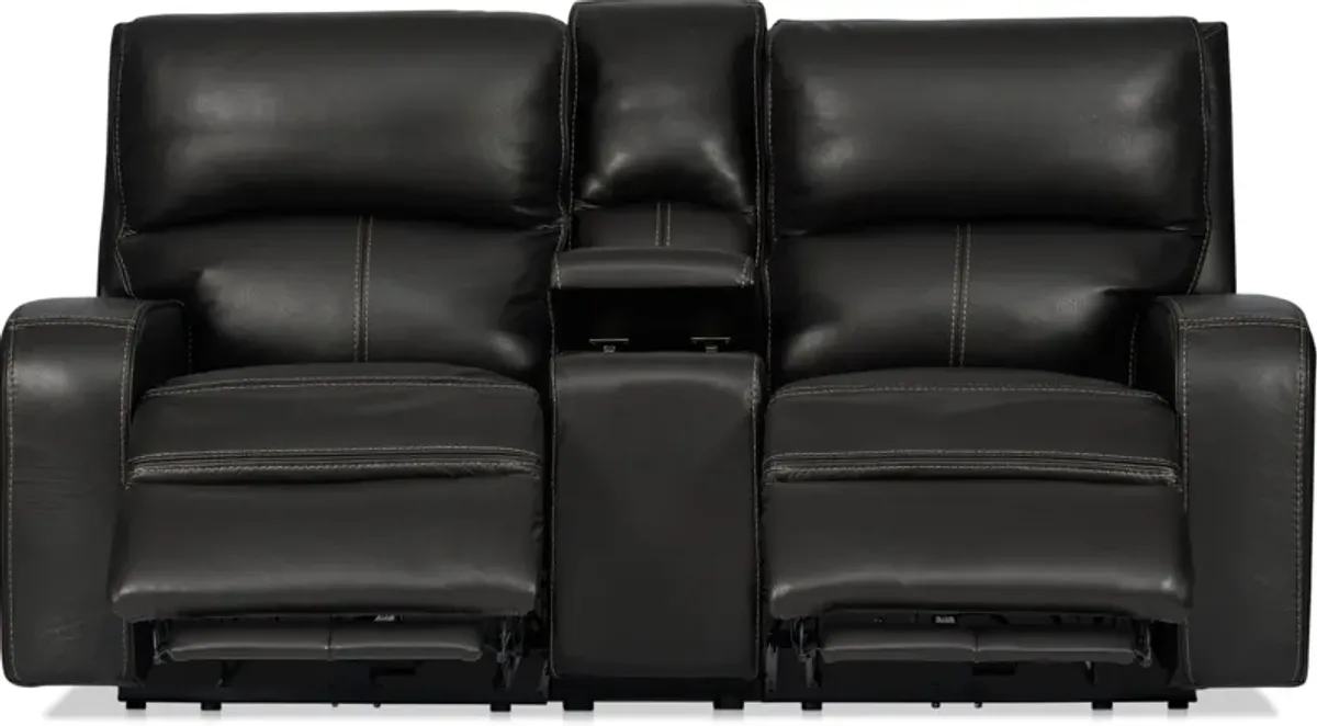 Burke Dual-Power Reclining Leather Loveseat with Console