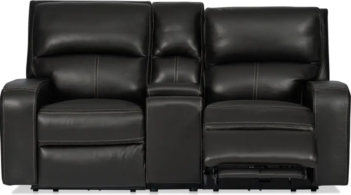 Burke Dual-Power Reclining Leather Loveseat with Console