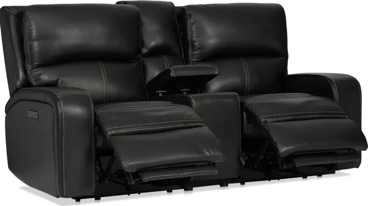 Burke Dual-Power Reclining Leather Loveseat with Console