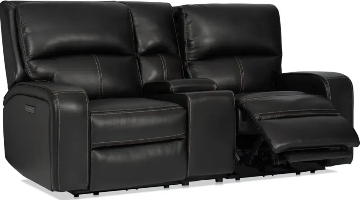 Burke Dual-Power Reclining Leather Loveseat with Console