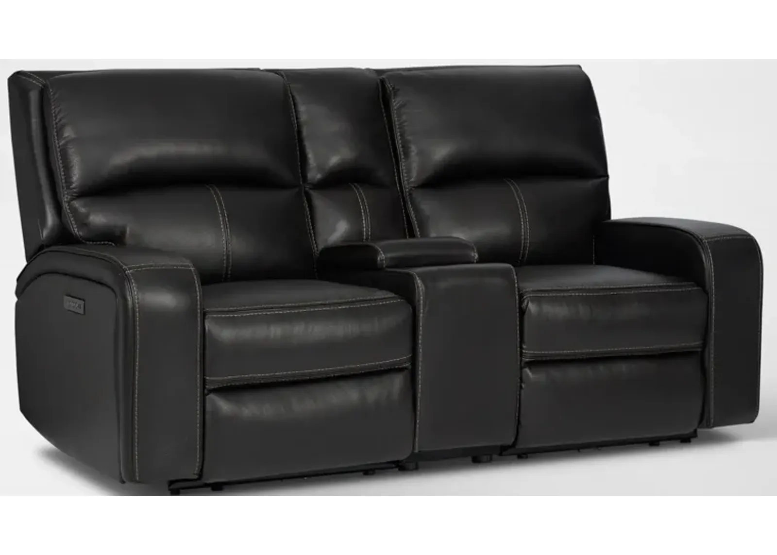 Burke Dual-Power Reclining Leather Loveseat with Console