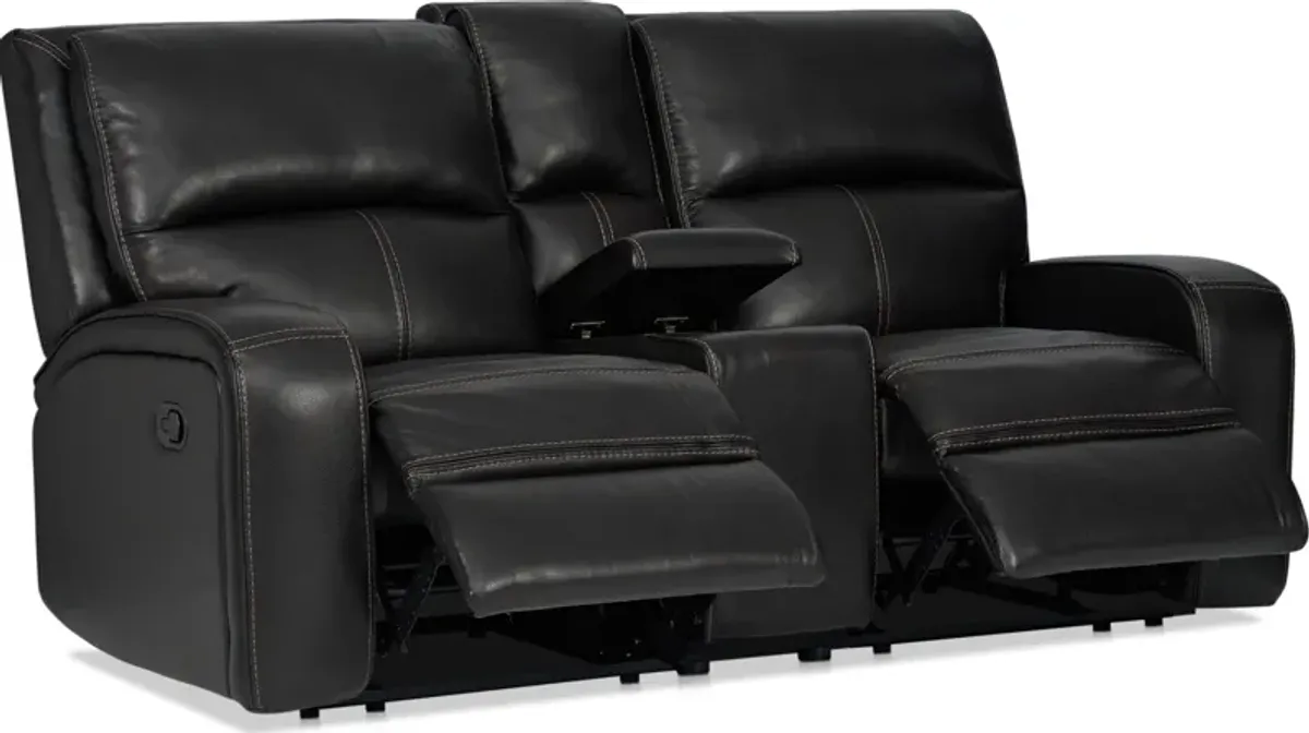 Burke Manual Reclining Leather Loveseat with Console