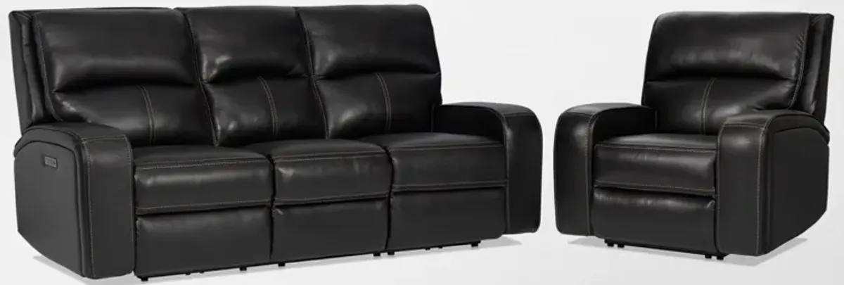 Burke Dual-Power Reclining Leather Sofa and Recliner