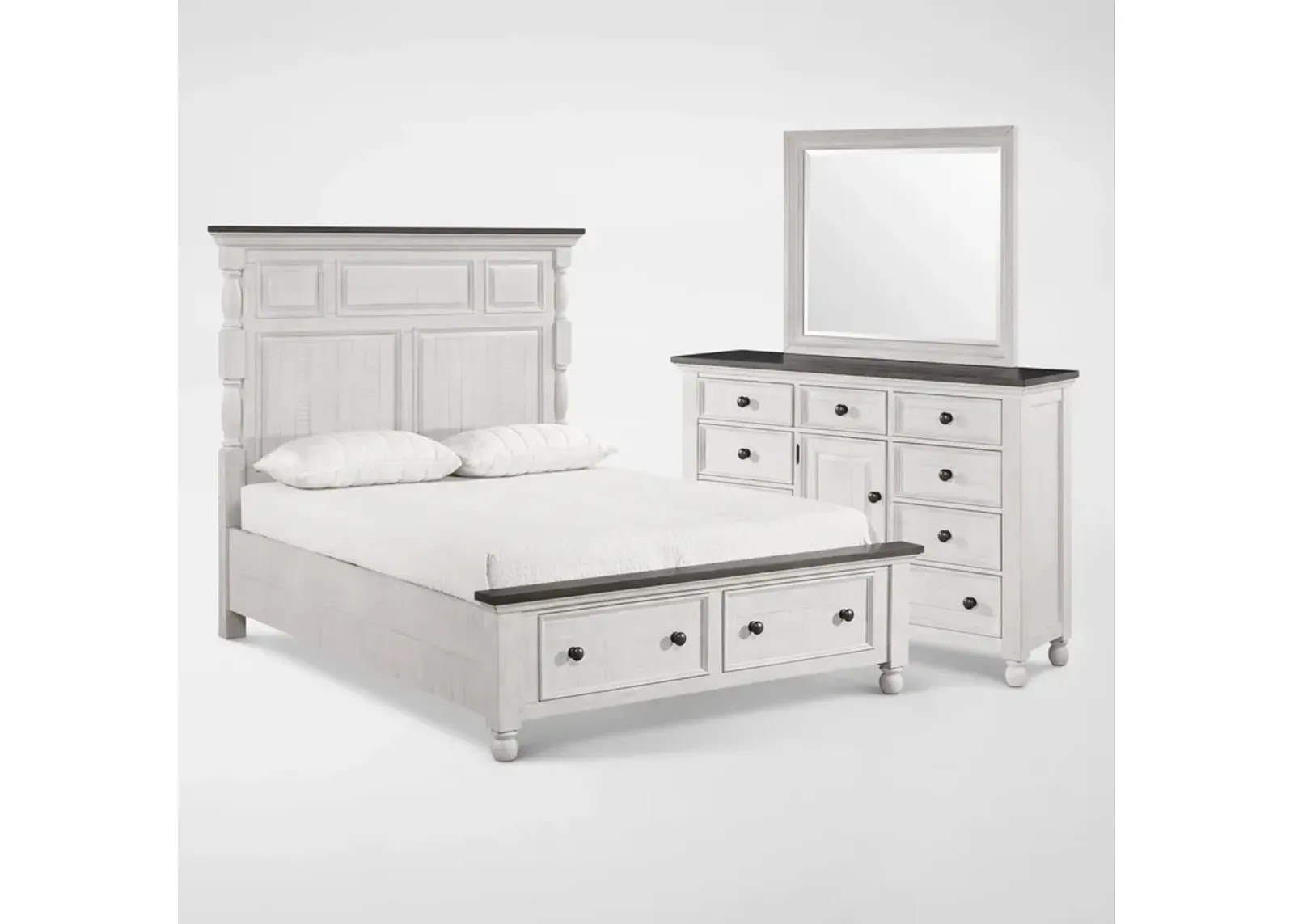 Riverview 5-Piece Queen Storage Bedroom Set with Dresser and Mirror - White