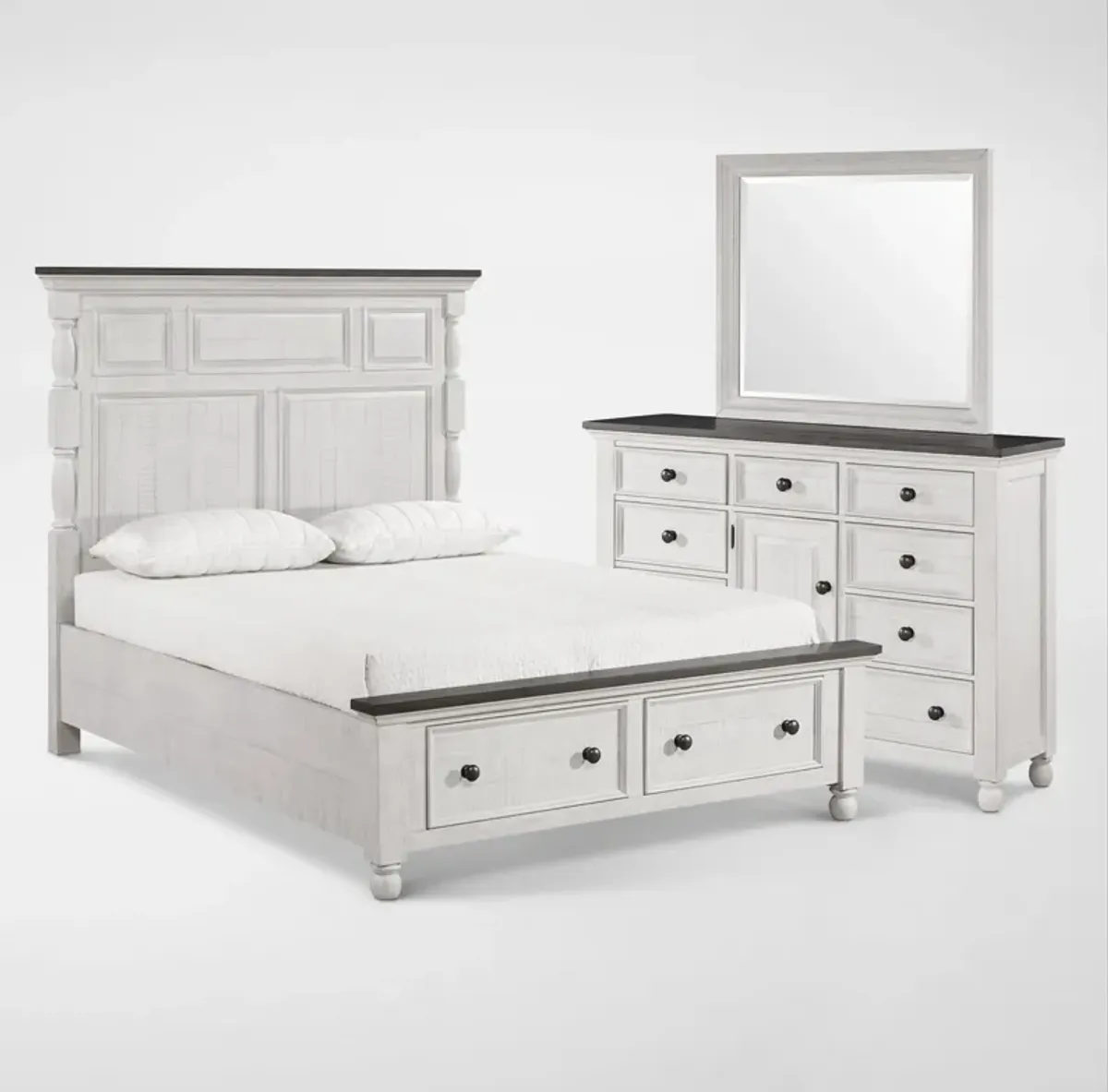 Riverview 5-Piece Queen Storage Bedroom Set with Dresser and Mirror - White