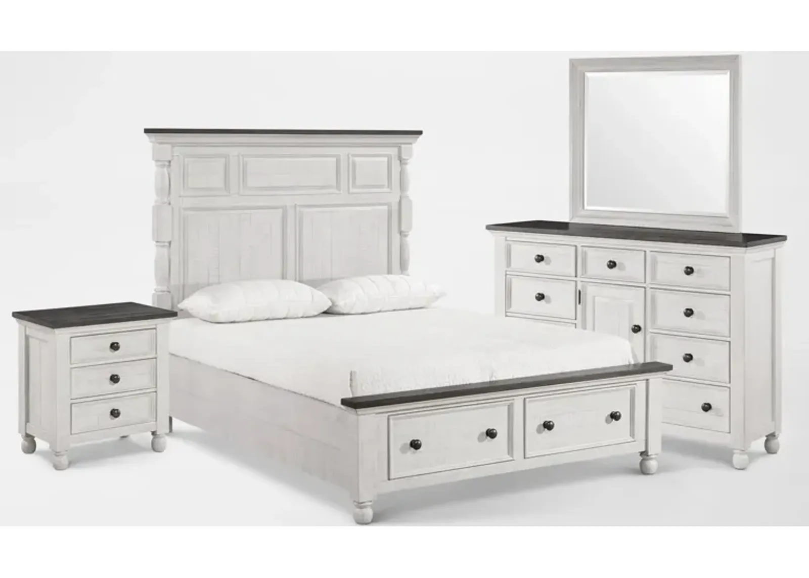 Riverview 6-Piece Queen Storage Bedroom Set with Dresser, Mirror and Nightstand with USB Charging -