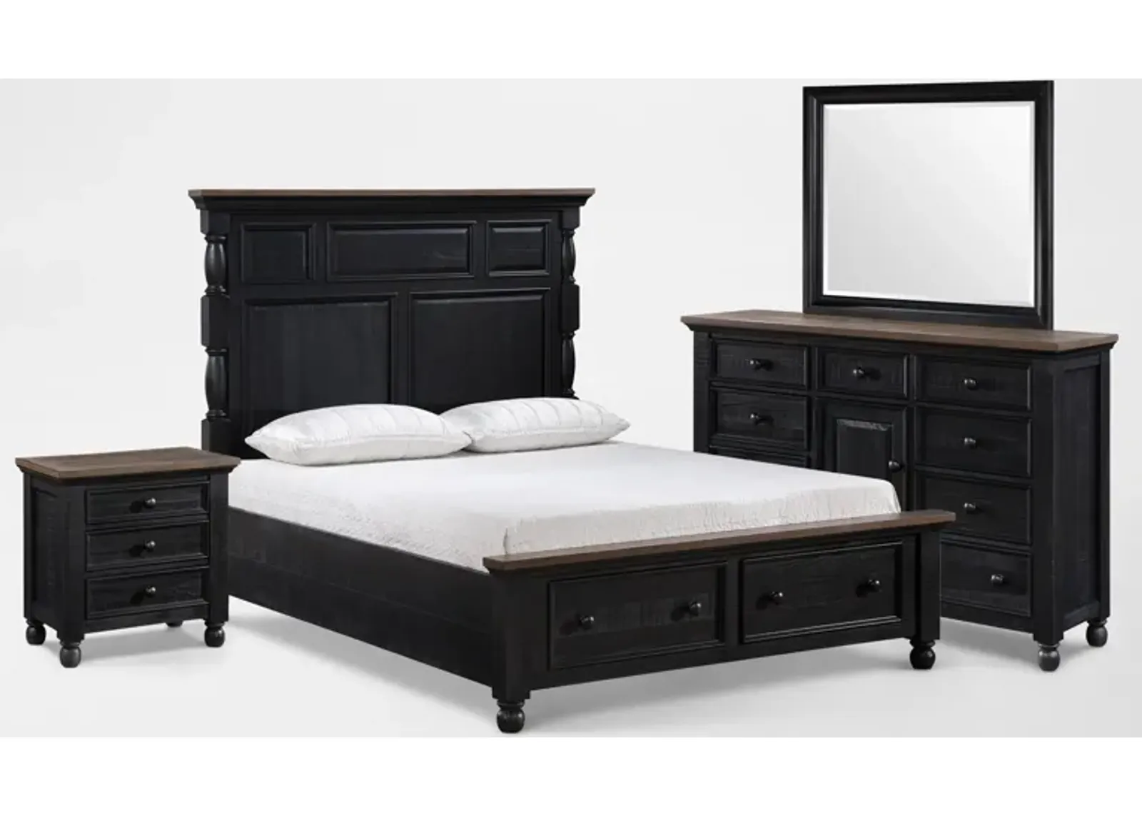 Riverview 6-Piece Queen Storage Bedroom Set with Dresser, Mirror and Nightstand with USB Charging -