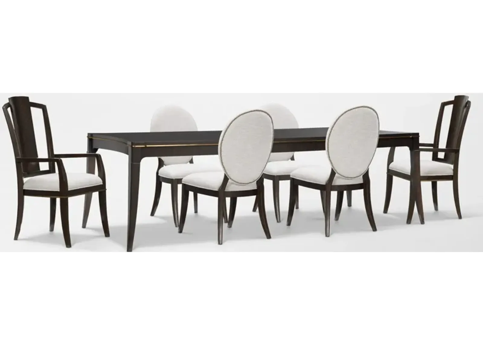 Manhattan Rectangular Dining Table with 4 Oval-Back Side Chairs and 2 Splat-Back Armchairs