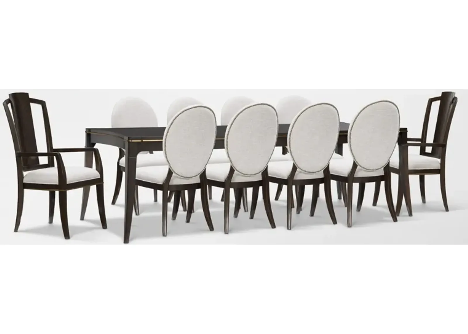 Manhattan Rectangular Dining Table with 8 Oval-Back Side Chairs and 2 Splat-Back Armchairs