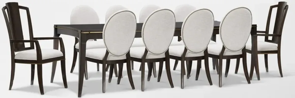 Manhattan Rectangular Dining Table with 8 Oval-Back Side Chairs and 2 Splat-Back Armchairs