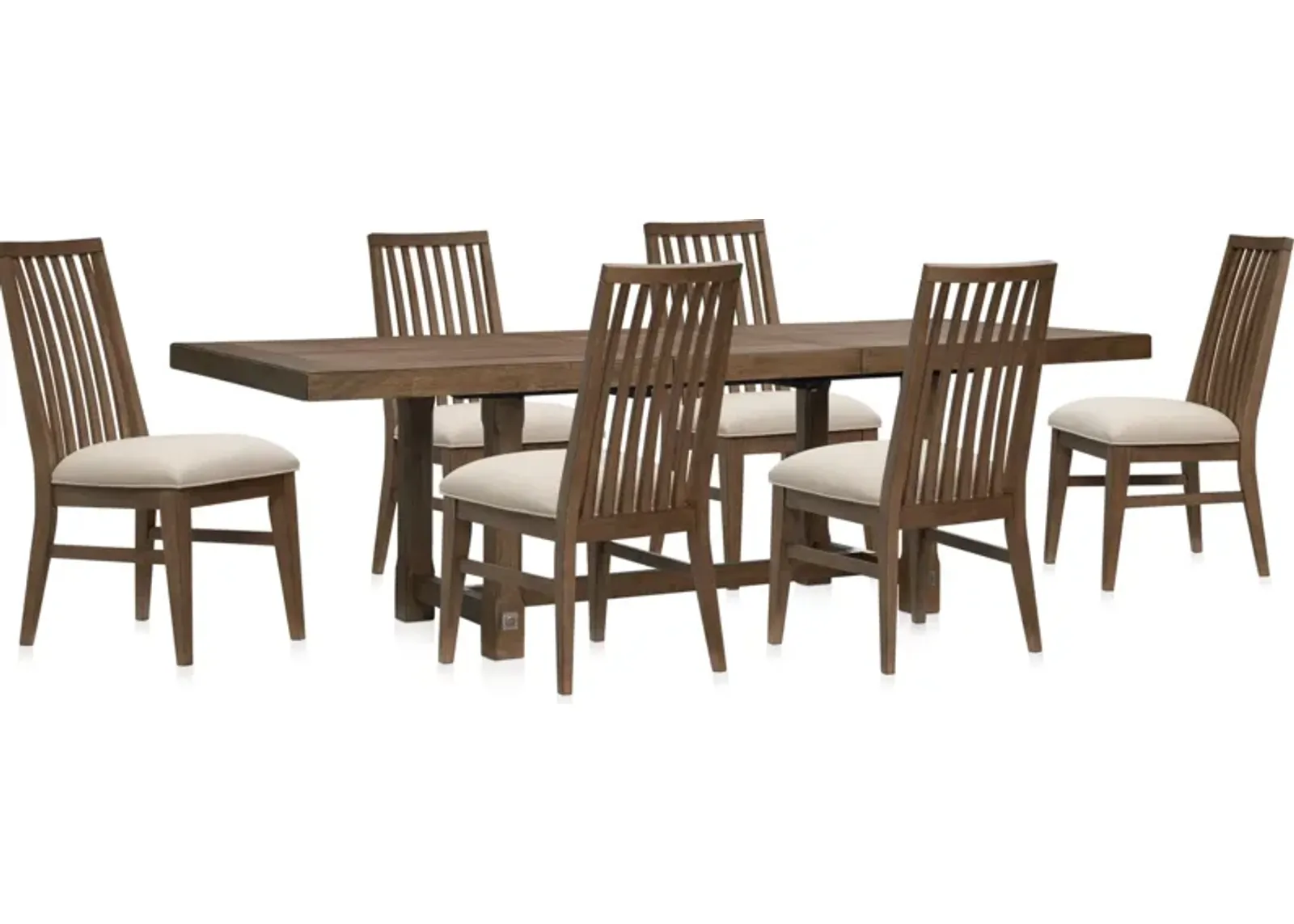 Madrid Extendable Rectangular Dining Table and 6 Slat-Back Dining Chairs - Oak