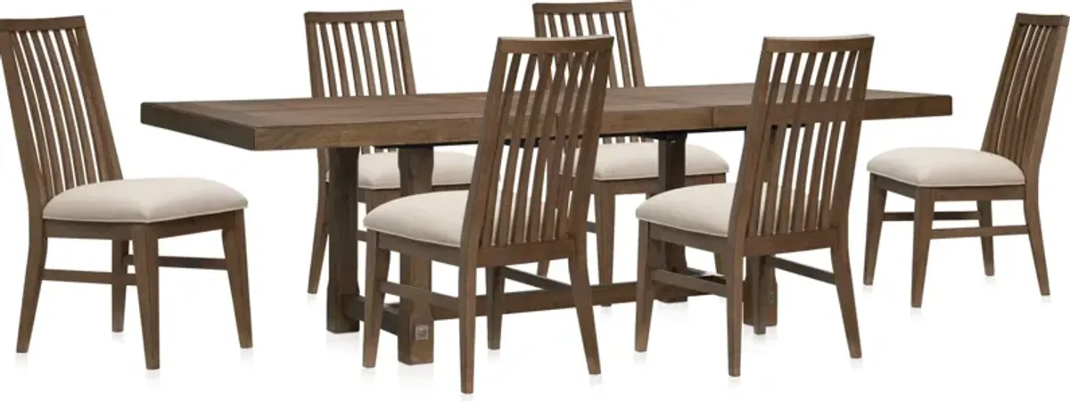 Madrid Extendable Rectangular Dining Table and 6 Slat-Back Dining Chairs - Oak