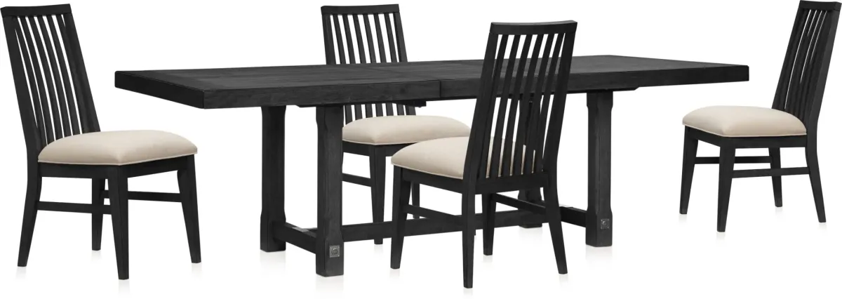 Madrid Extendable Rectangular Dining Table and 4 Slat-Back Dining Chairs - Black