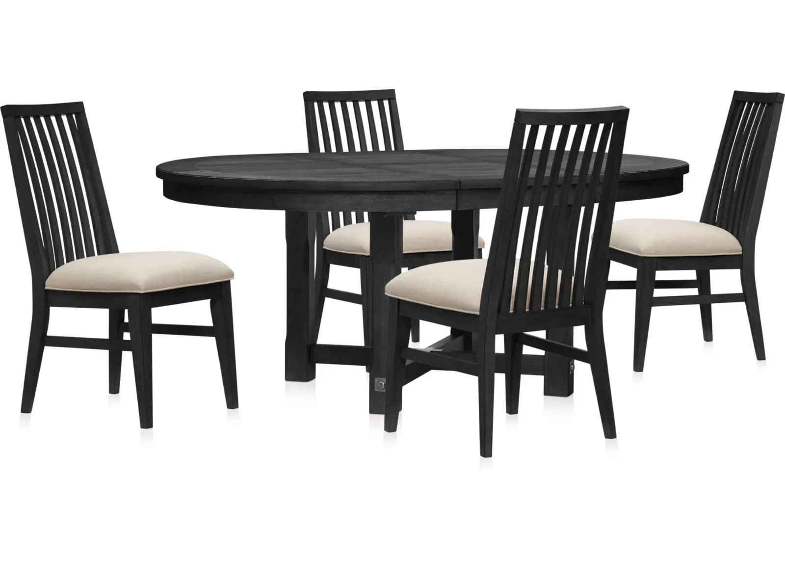 Madrid Round Dining Table and 4 Slat-Back Dining Chairs - Black