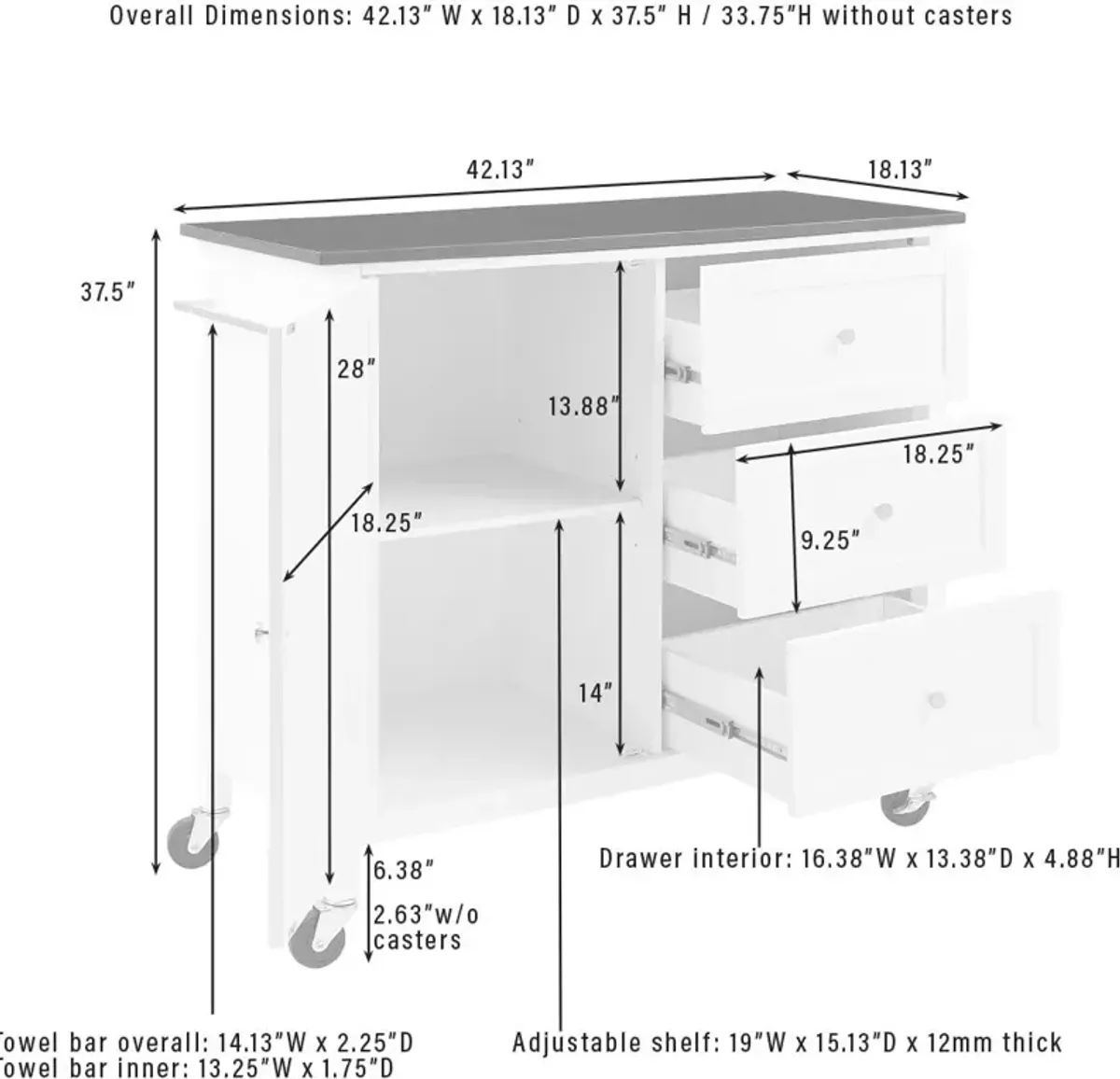 Elio Kitchen Island - White/Black Granite