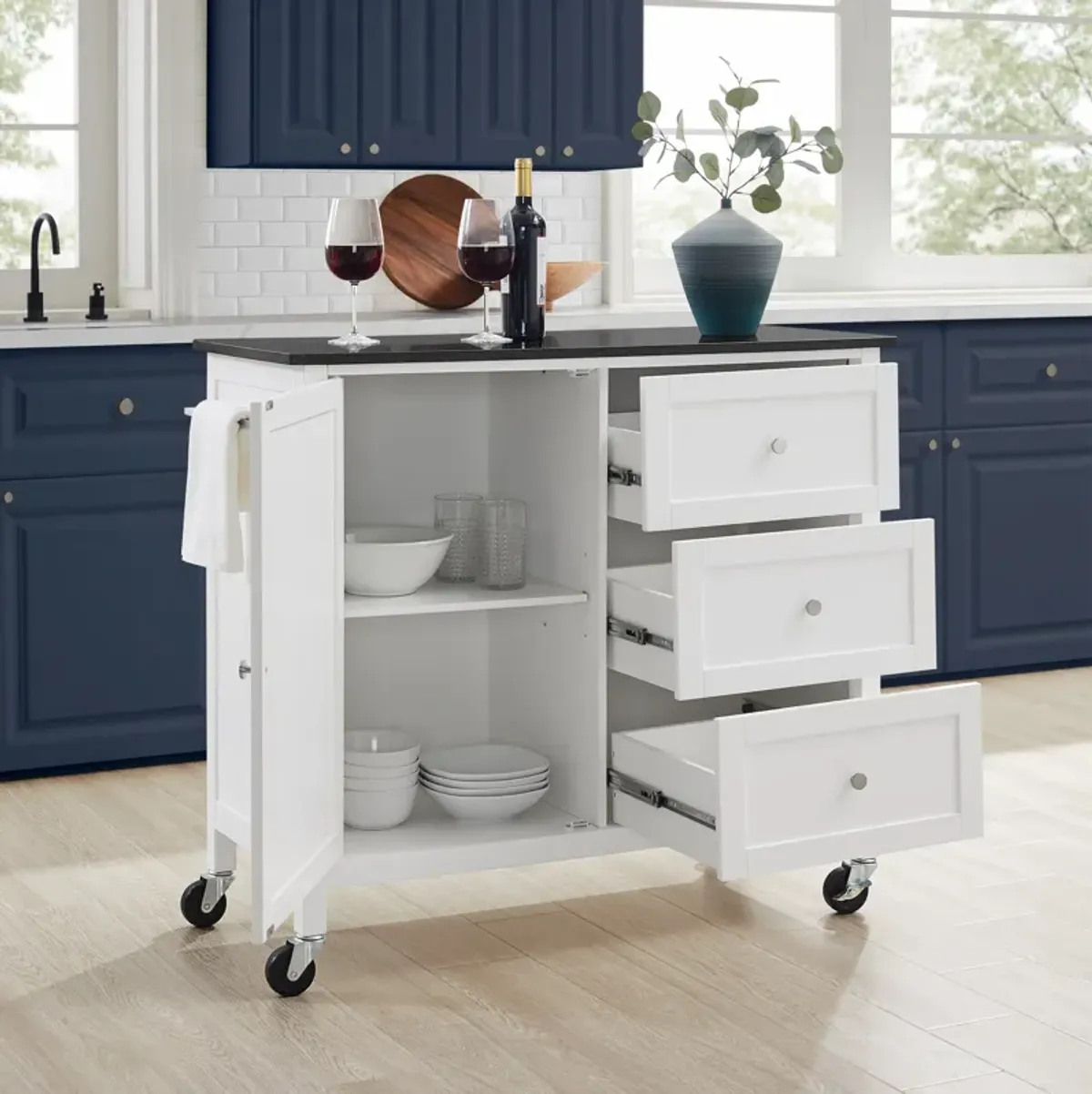 Elio Kitchen Island - White/Black Granite