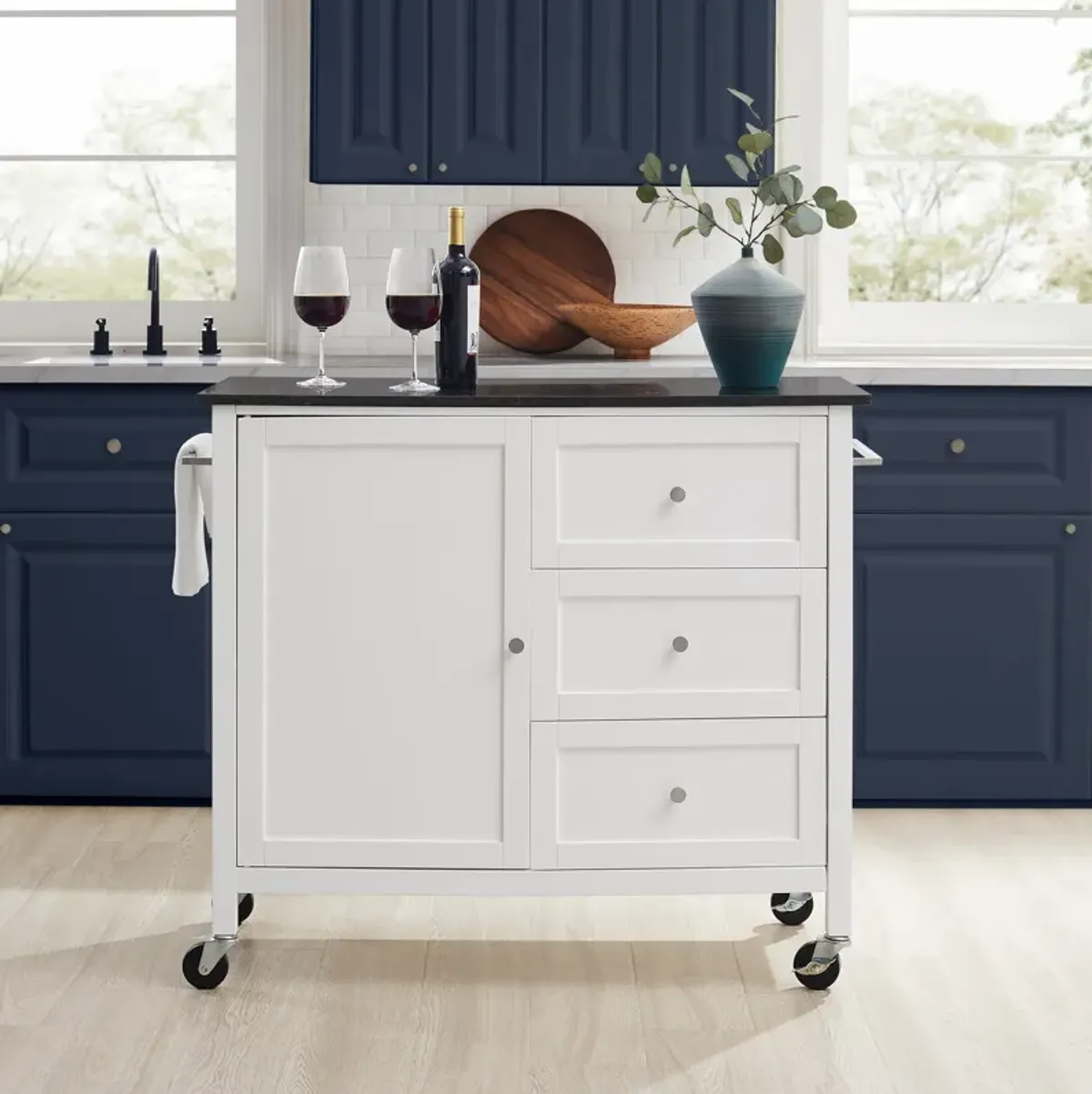 Elio Kitchen Island - White/Black Granite