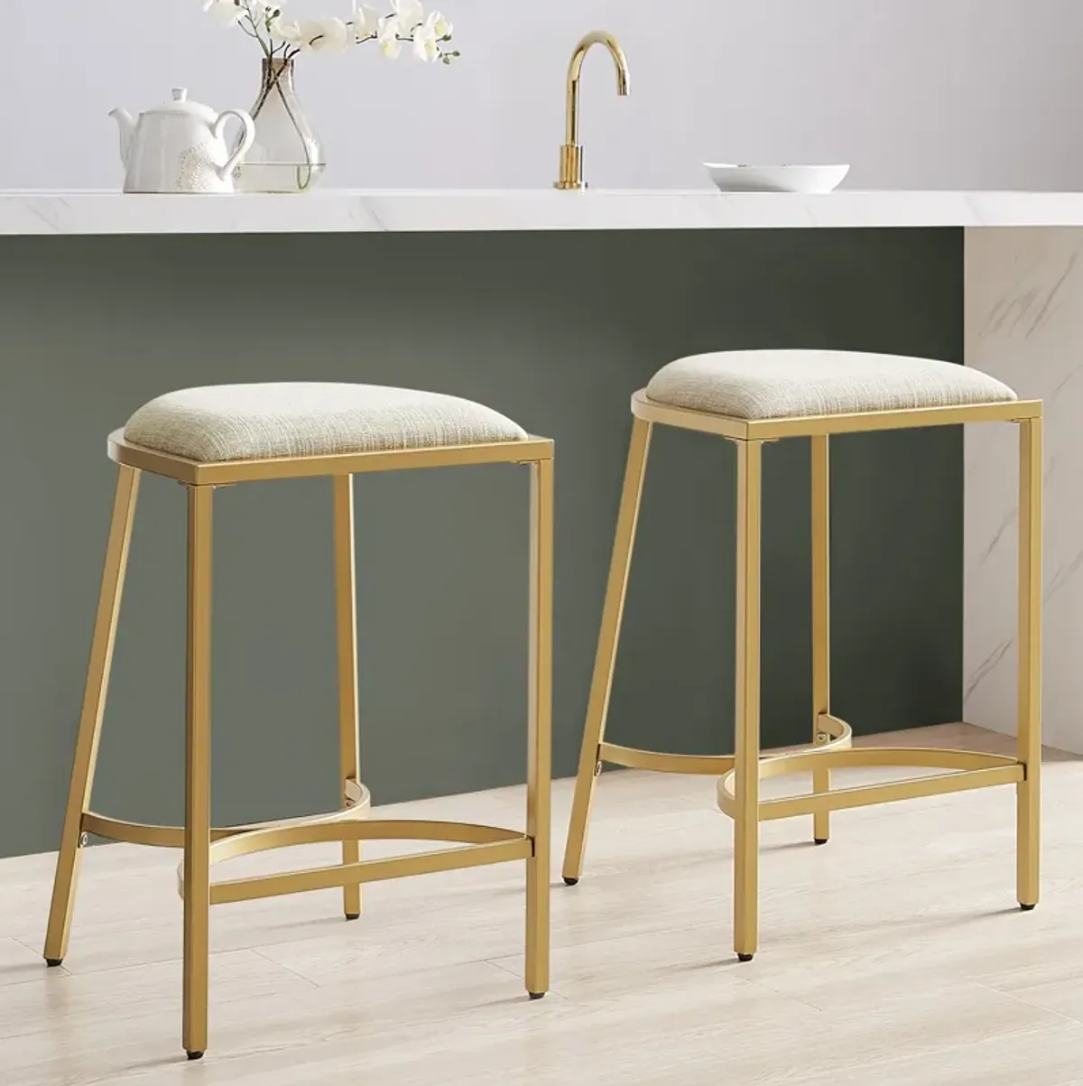 Huck Set of 2 Counter-Height Stools - Oatmeal/Gold