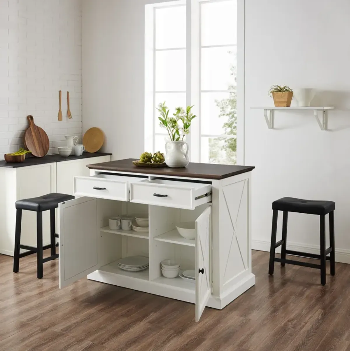 Jansen Kitchen Island and Truman Stools