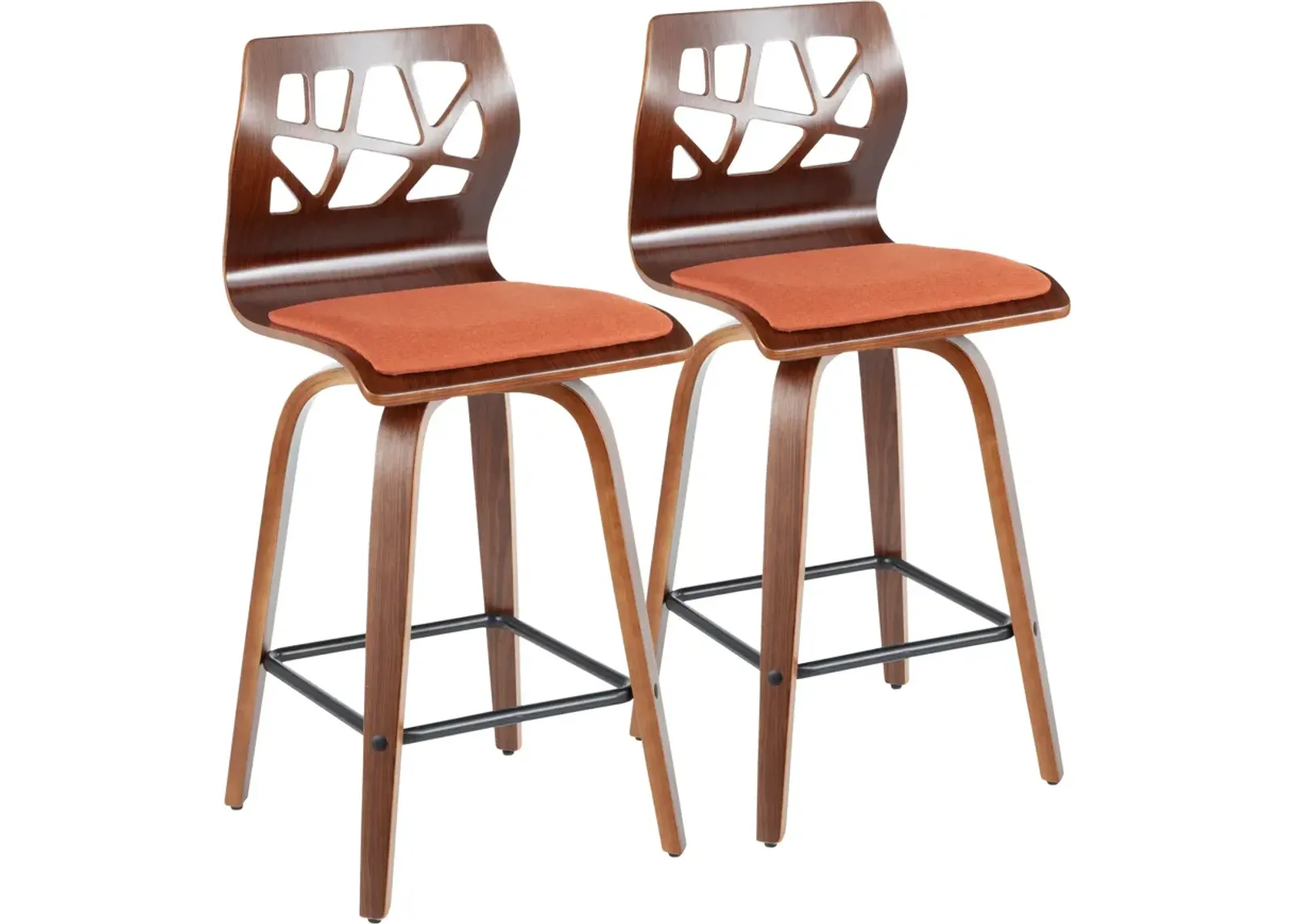 Nellie Set of 2 Counter-Height Stools - Orange/Brown