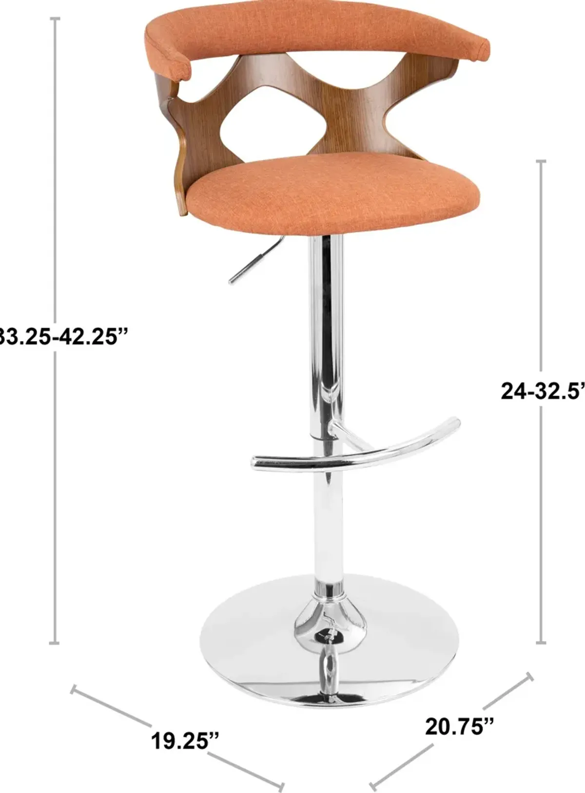 Serafina Set of 2 Adjustable Bar Stools - Orange