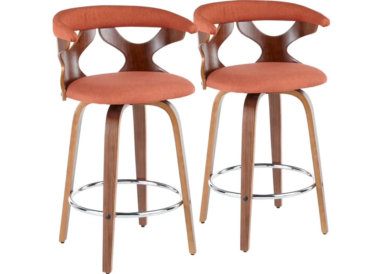 Serafina Set of 2 Counter-Height Stools - Orange/Walnut