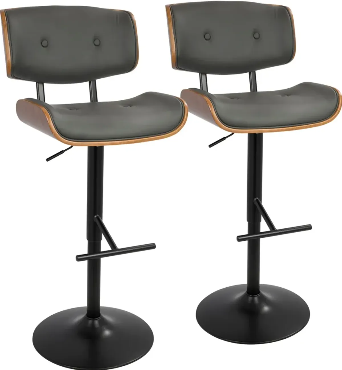 Treyvon Set of 2 Adjustable Bar Stools - Black Vegan Leather