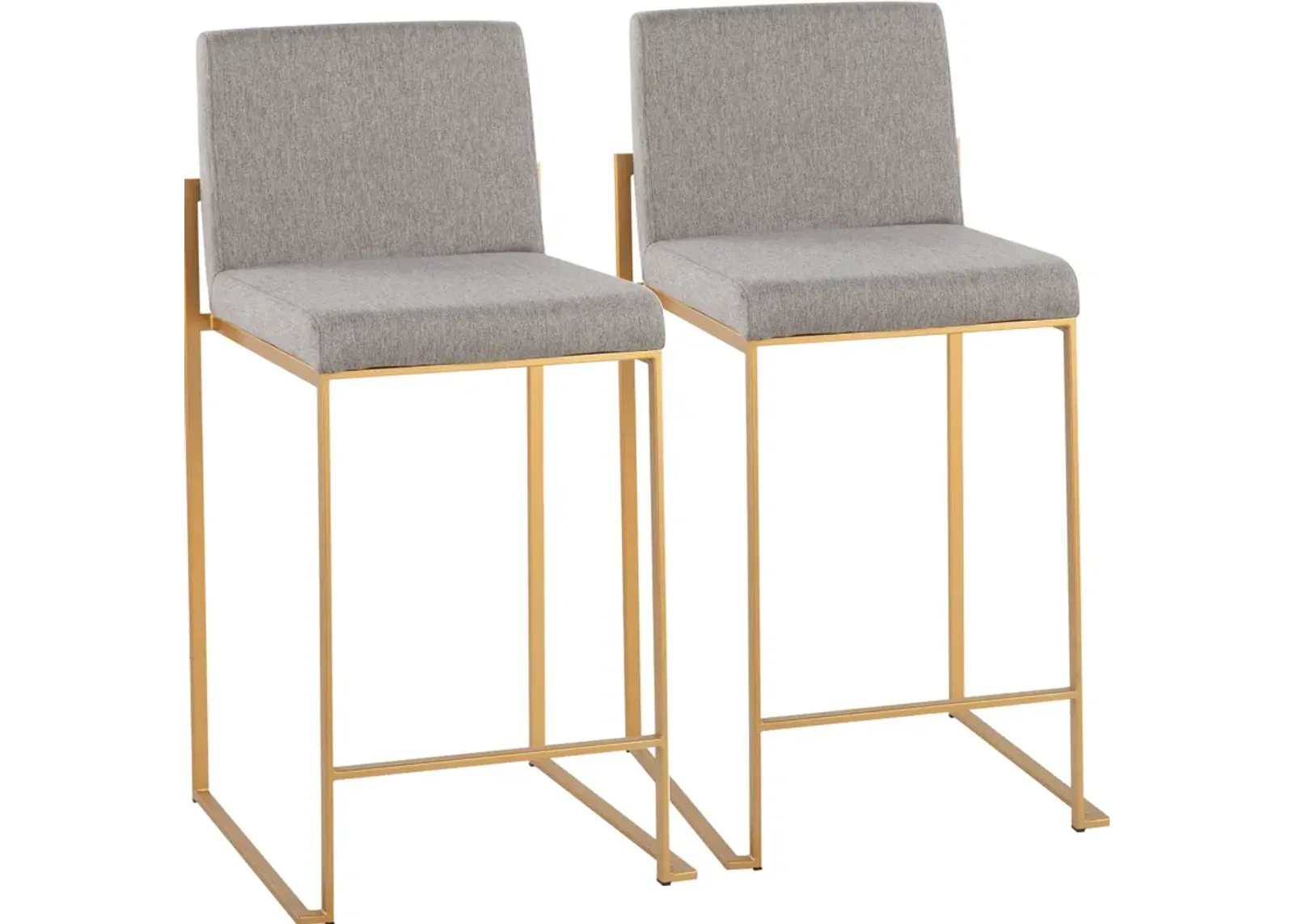 Reine Set of 2 Counter-Height Stools - Light Gray/Gold