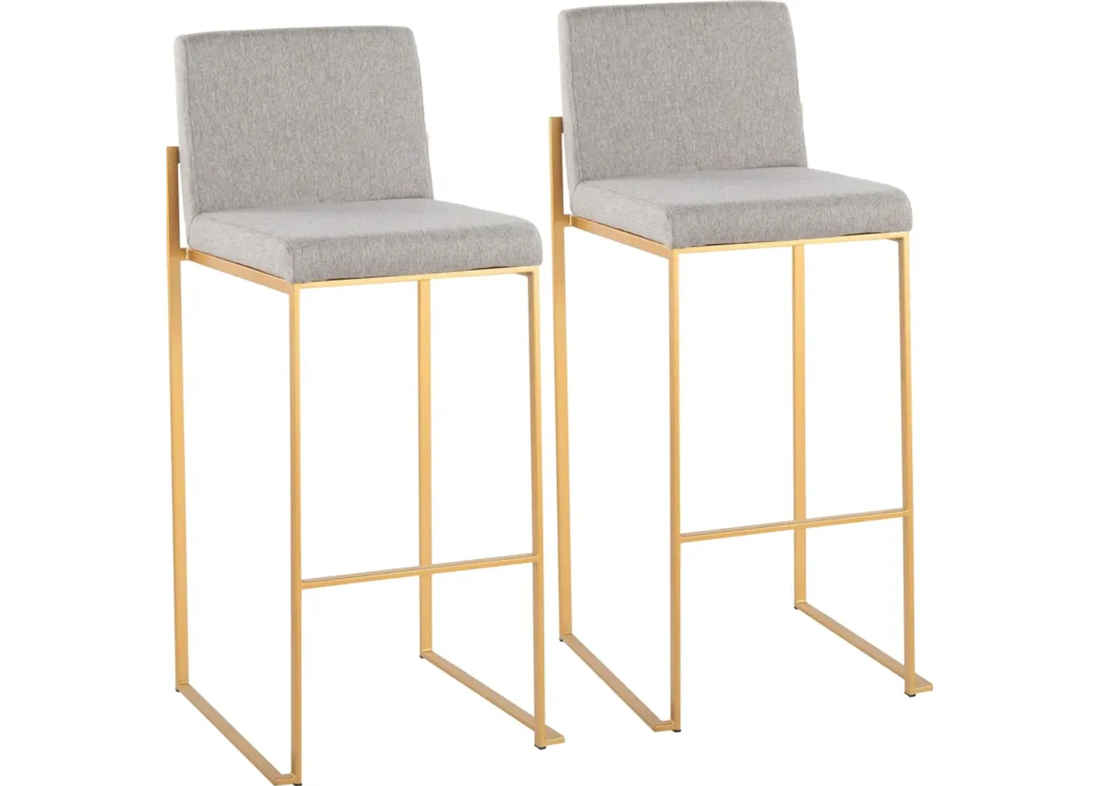 Reine Set of 2 Bar Stools - Light Gray/Gold