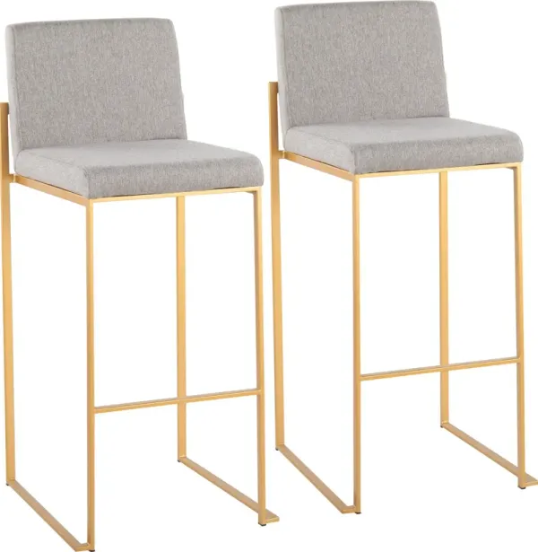 Reine Set of 2 Bar Stools - Light Gray/Gold
